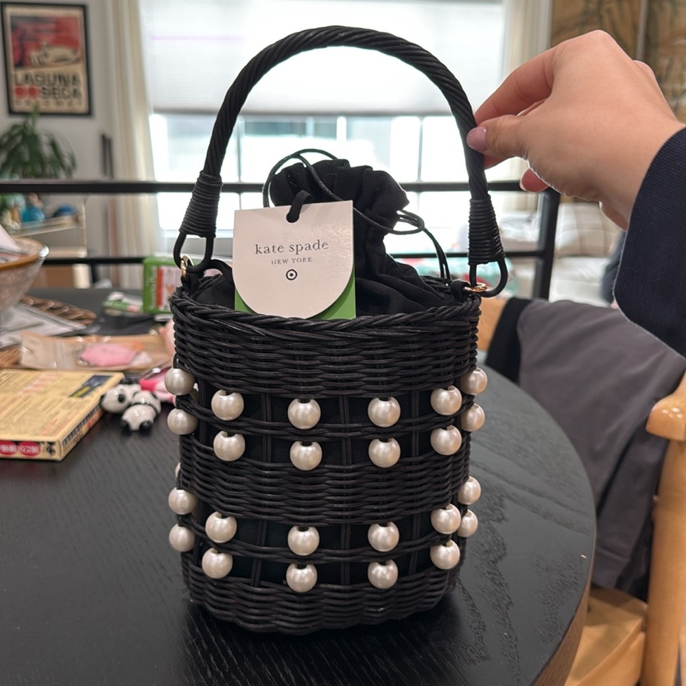 Kate Spade x Target Black Pearl-Embellished Basket Bag In Hand NWT